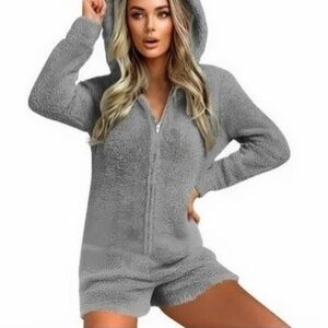 Cozy Gray Sherpa Hoodie Romper